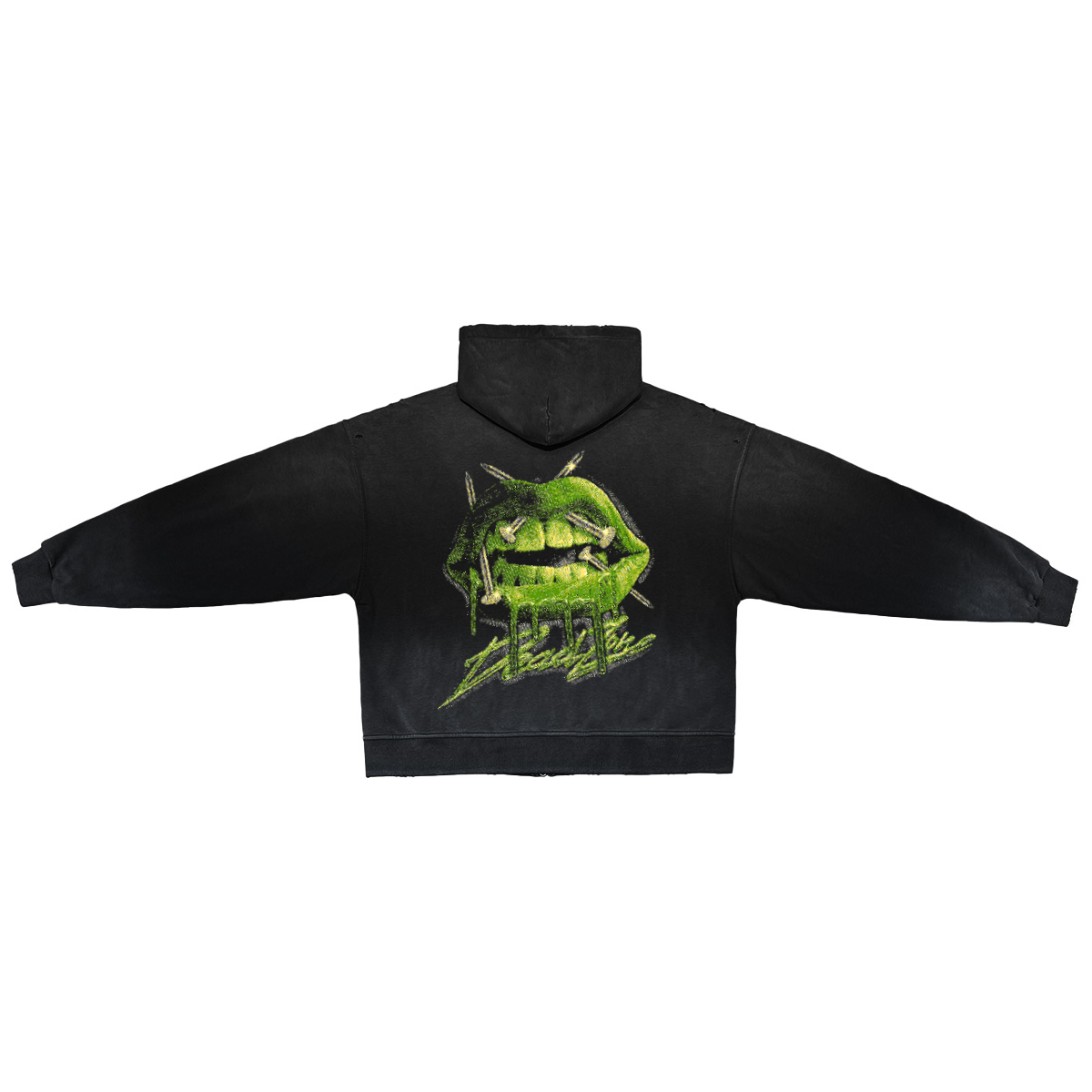 NAIL LIPS - DISTRESSED HOODIE - FADED DARK GRAY