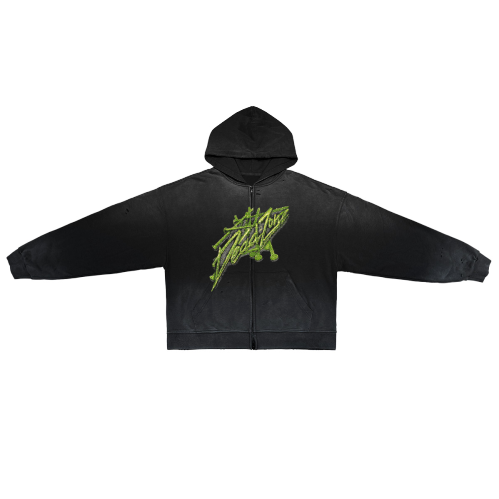 NAIL LIPS - DISTRESSED HOODIE - FADED DARK GRAY