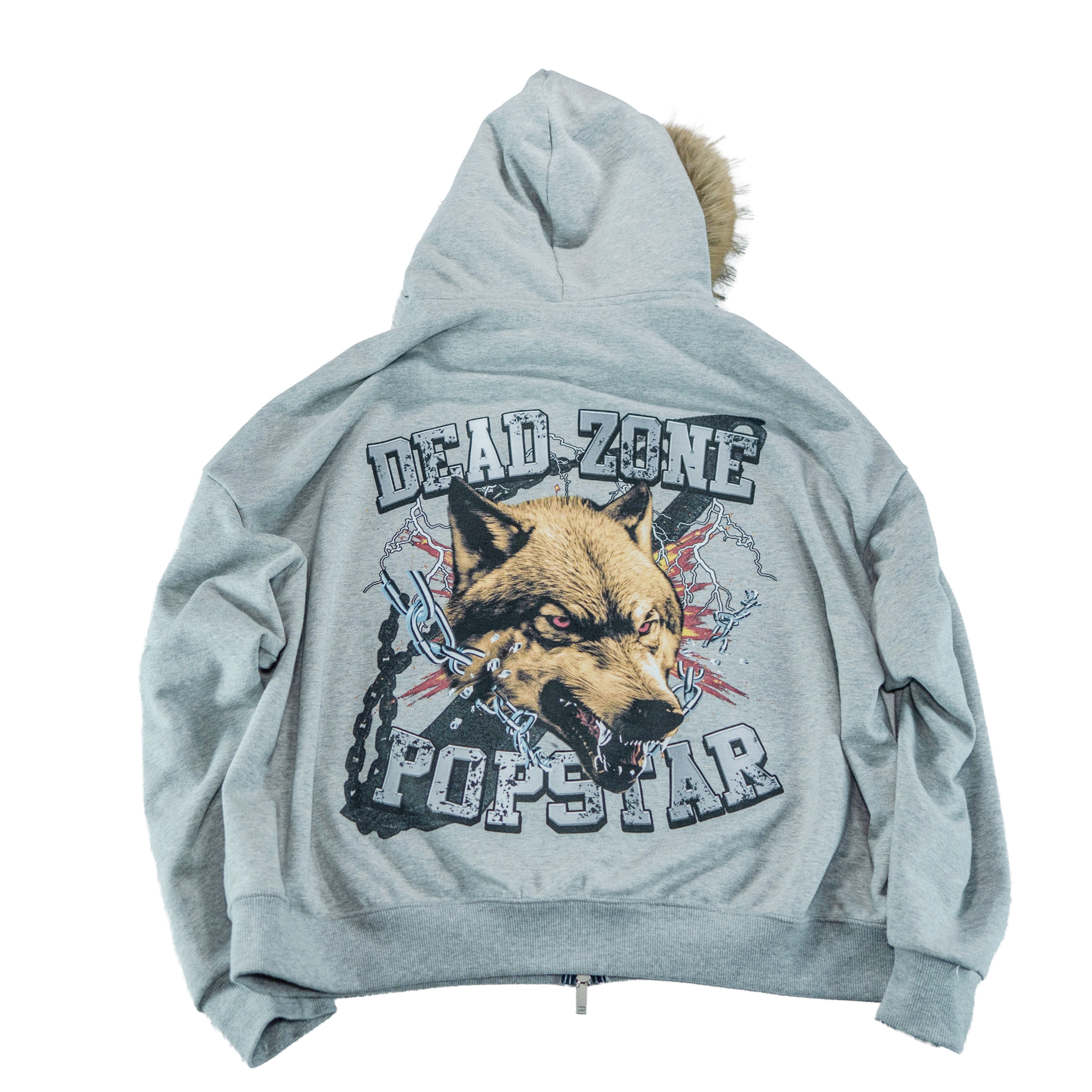 WOLFIE HOODED FAUX FUR HOODIE - GREY