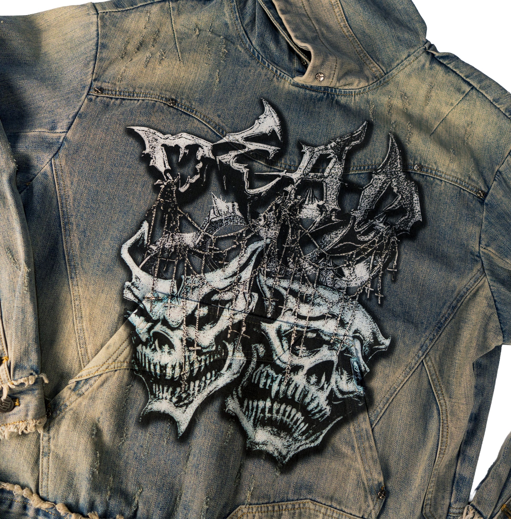 DEAD FACEZ - DENIM HOODIE - BLUE STONE