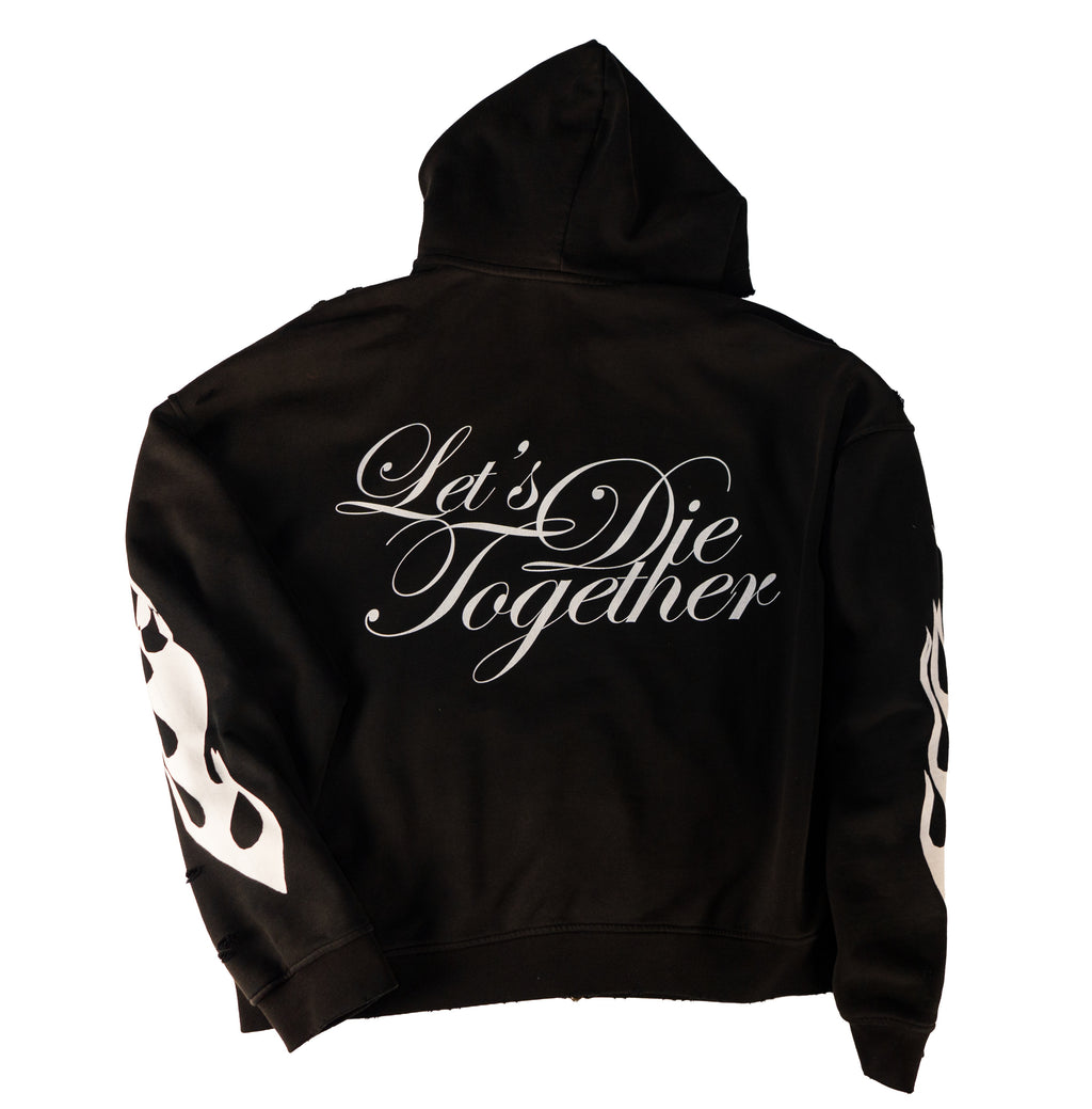 LET'S DIE TOGETHER - DISTRESSED HOODIE - FADED SUN BLACK