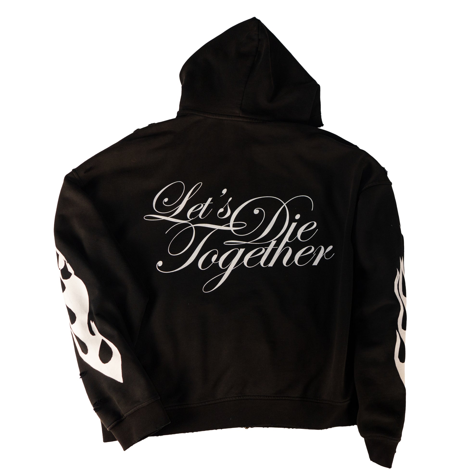 LET'S DIE TOGETHER - DISTRESSED HOODIE - FADED SUN BLACK