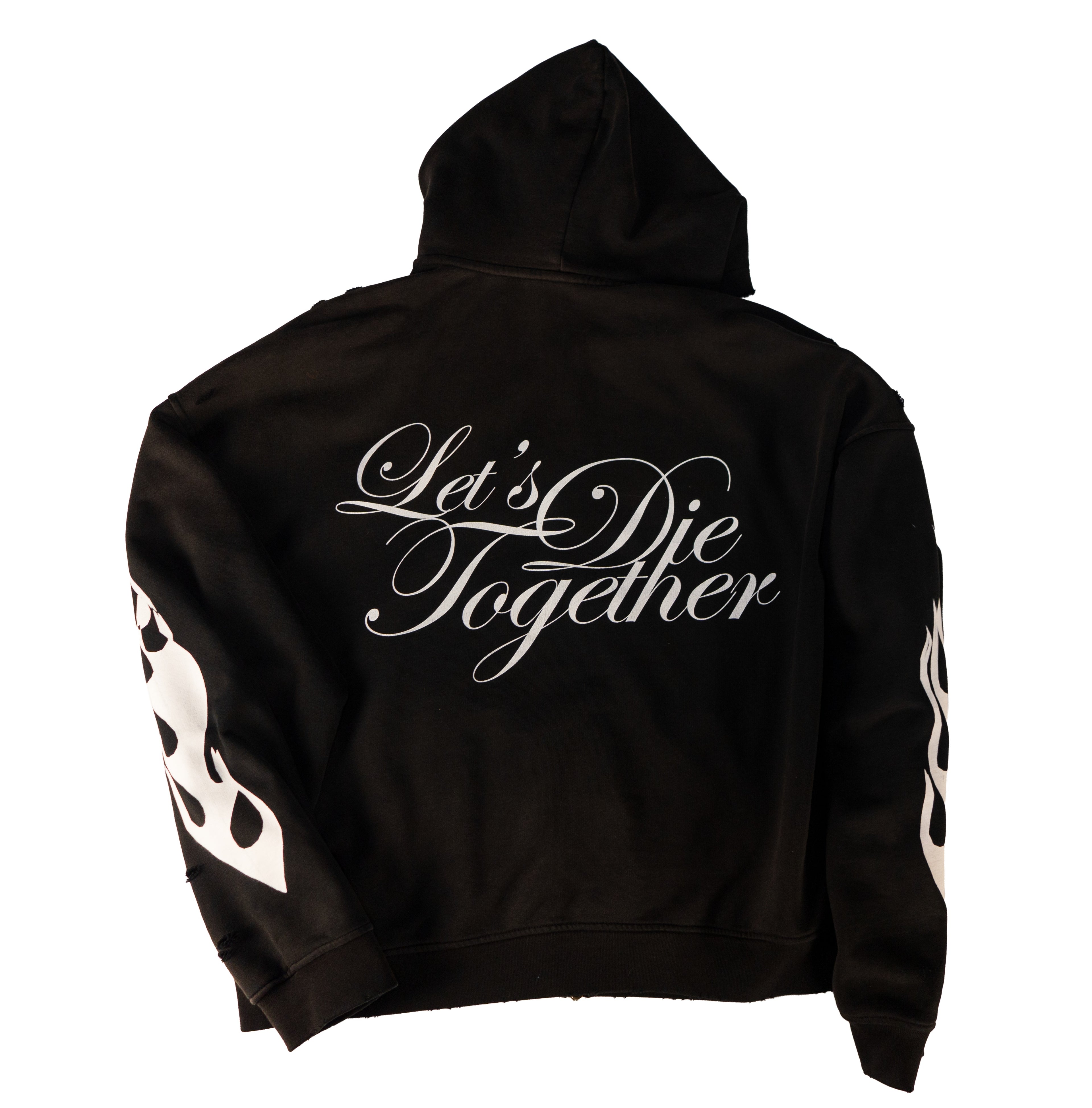LET'S DIE TOGETHER - DISTRESSED HOODIE - FADED SUN BLACK
