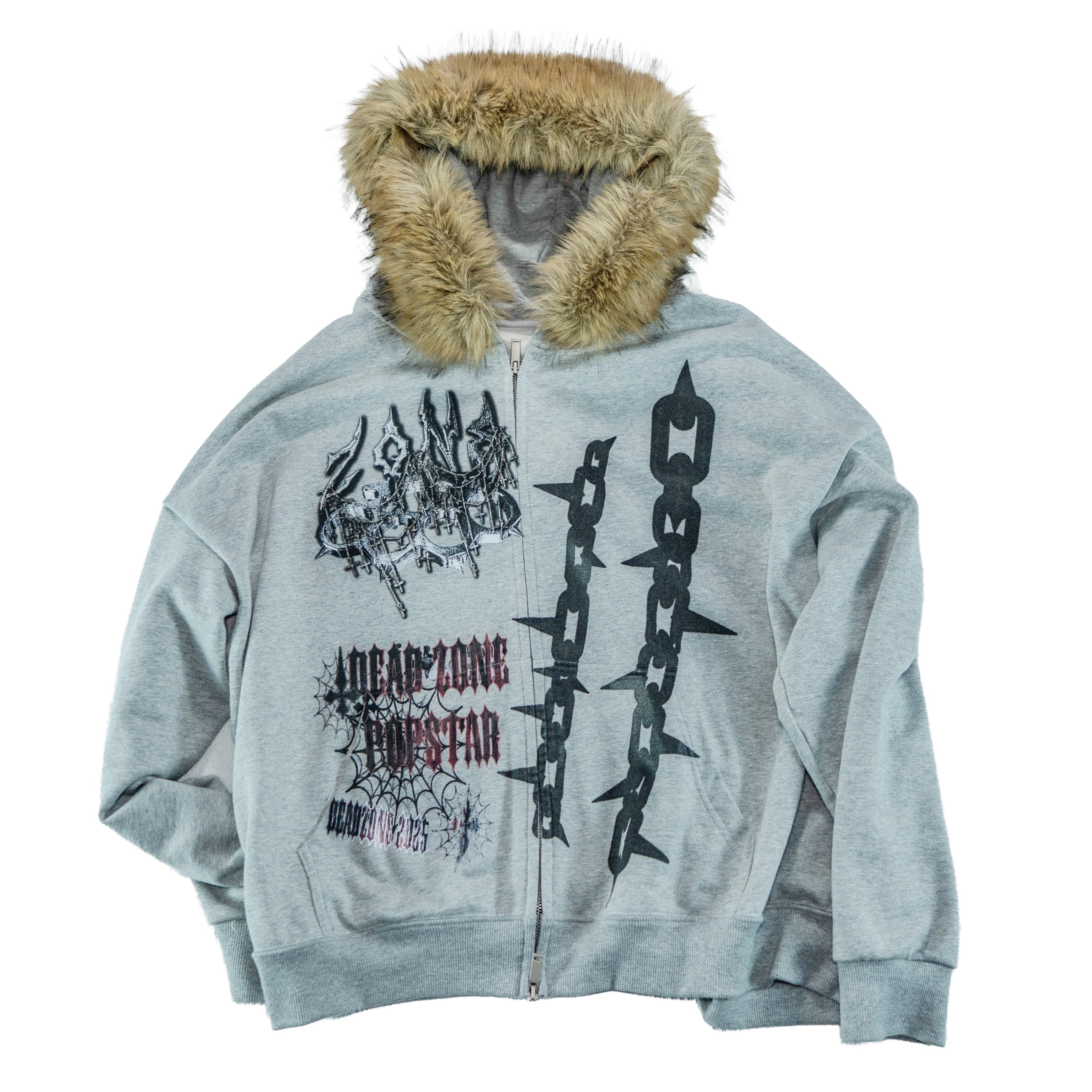 WOLFIE HOODED FAUX FUR HOODIE - GREY