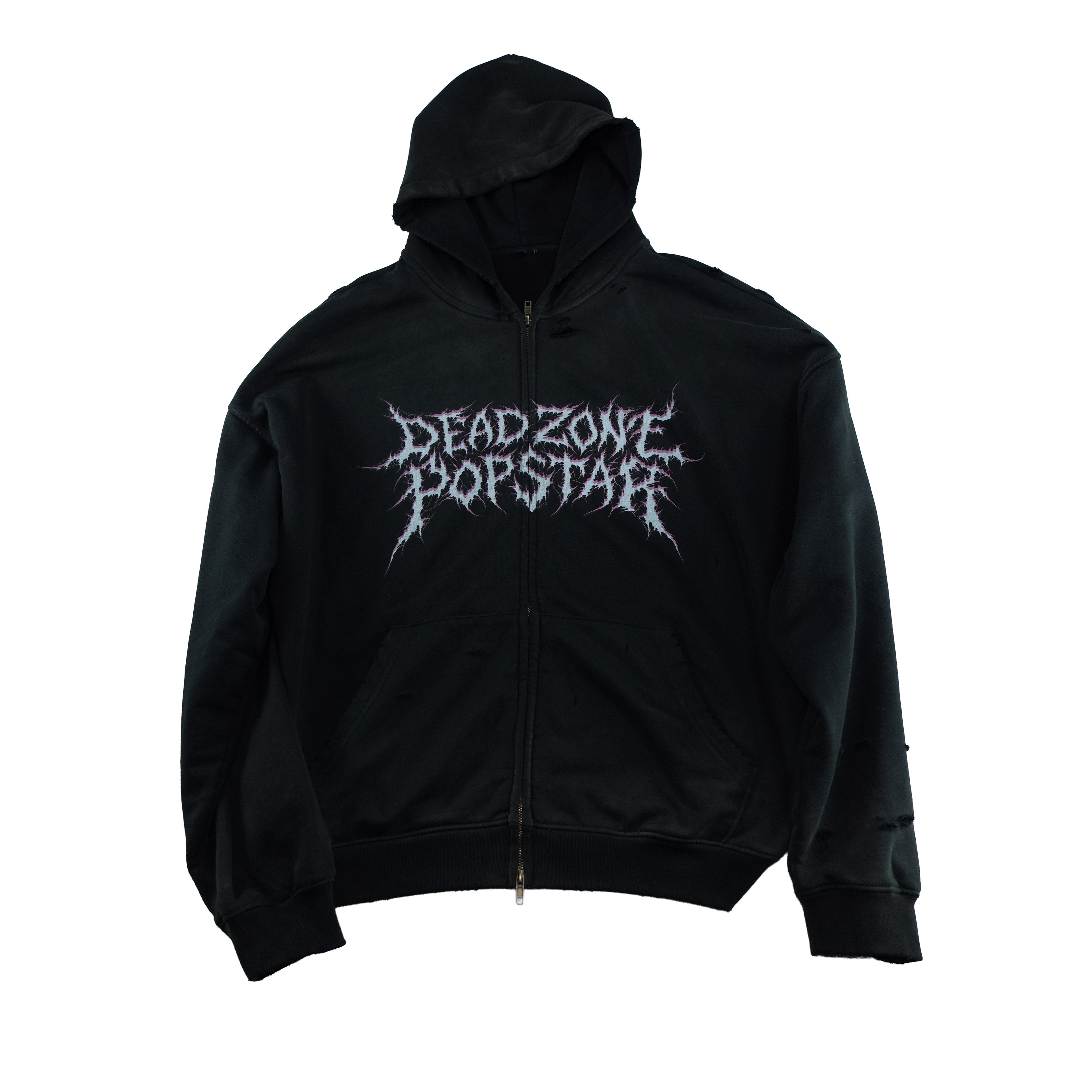 DEMONIC ANGELS HOODIE - DISTRESSED HOODIE - FADED SUN BLACK