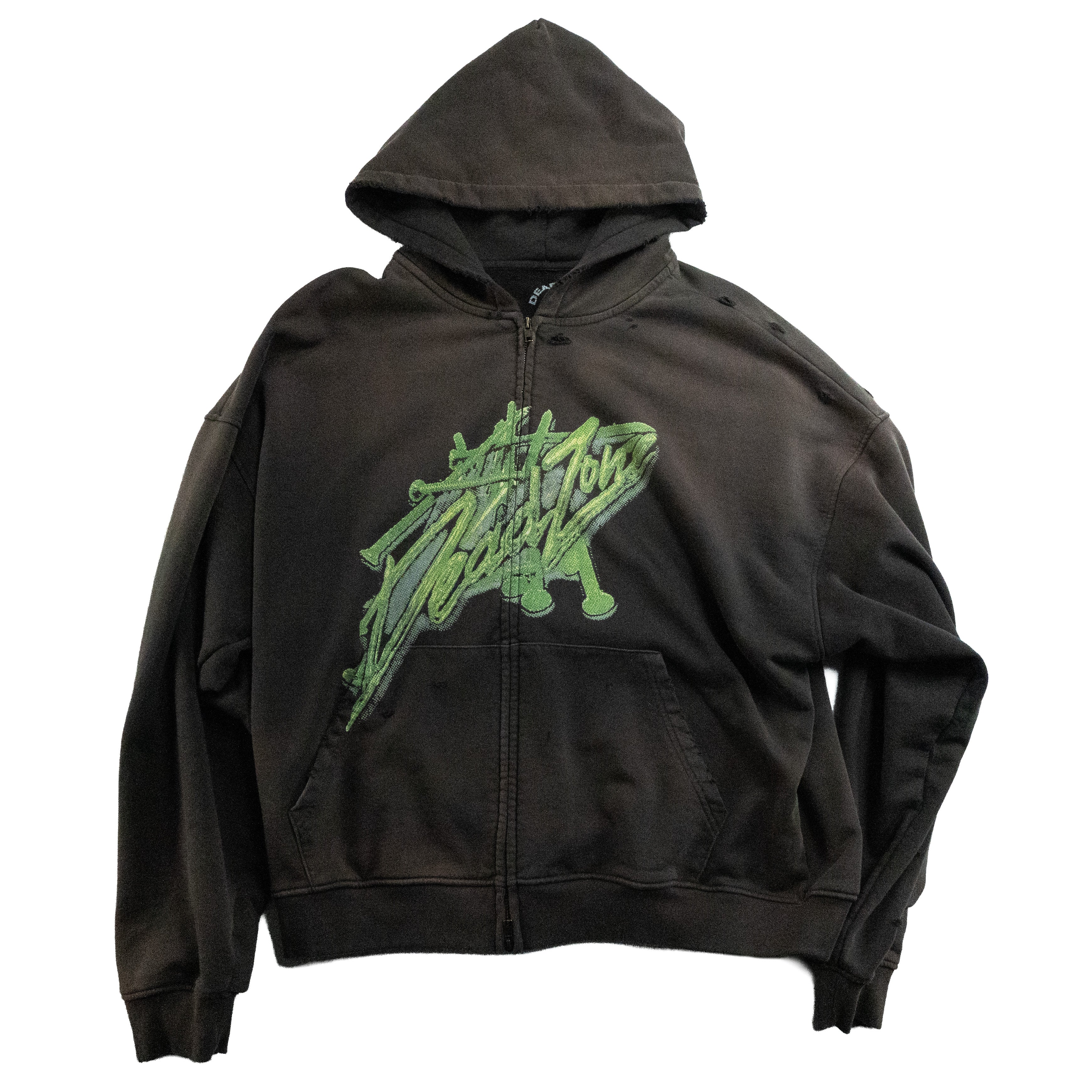 NAIL LIPS - DISTRESSED HOODIE - FADED DARK GRAY