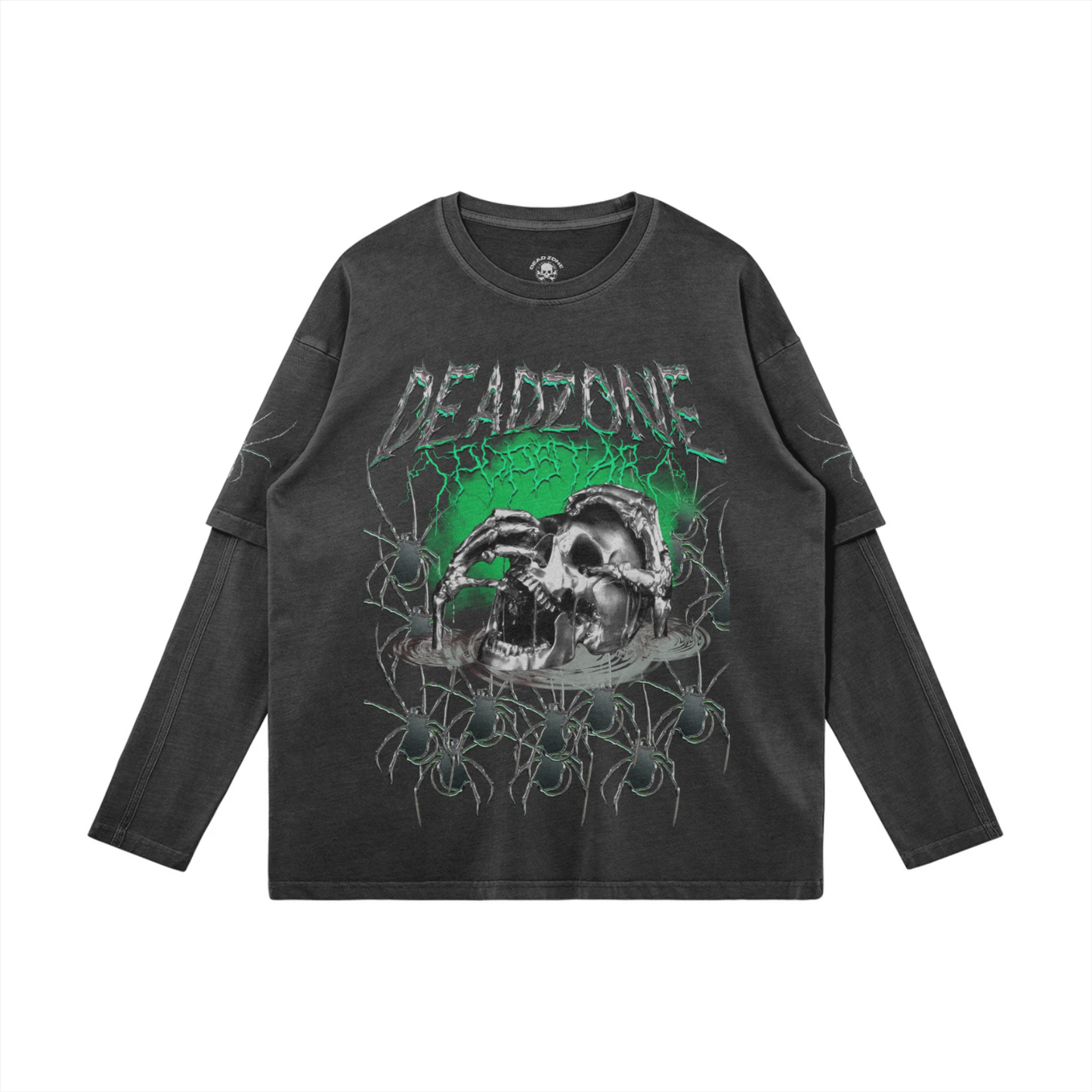 GREEN DEAD METAL SPIDERZ - HYBRID LONG SLEEVE T-SHIRT - DARK GREY